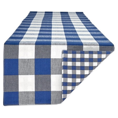 Navy/Off White Reversible Gingham/Buffalo Check Table Runner 14x108