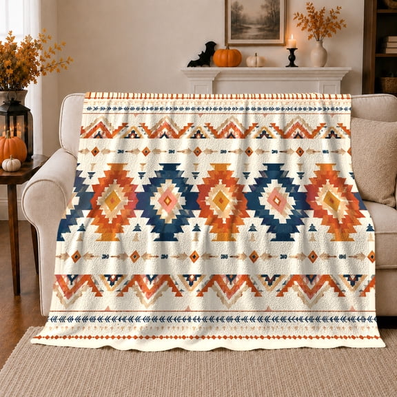 Navy Orange Diamond Arrows Cream Sofa Scalloped Hem, Cozy Friendship Quote Scene, Warm Flannel Blanket for Living Room and Reading Nook, Art Lovers Friendship Gift, Artistic Home Decor