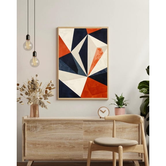 Navy Orange Geometric Marble Wall Art Modern Faux Marble Wall Art Bold Terracotta White Layers Luxury Minimalist Decor Unframed Paper Print