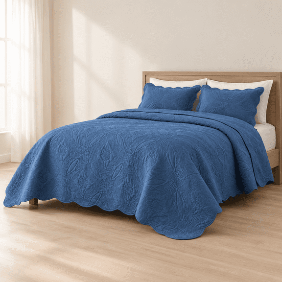 Navy Oversized Cal King 120x120 Ultrasonic Quilted Bedspread Coverlet