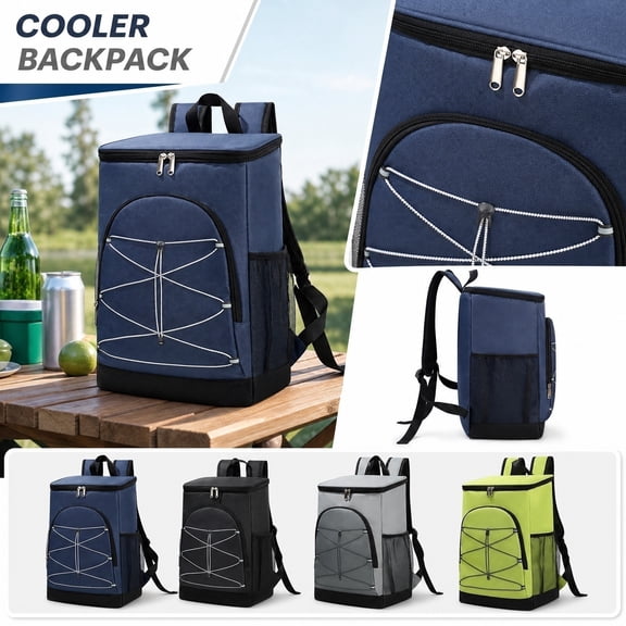 Navy Oxford Cloth Backpack Cooler, Insulated Backpack Cooler, Soft Cooler Bag, Picnic Cooler, Cooler Lunch Bag, 16X11X7 in Zip Closure Thermal Bag with Bungee Cord, Side Mesh
