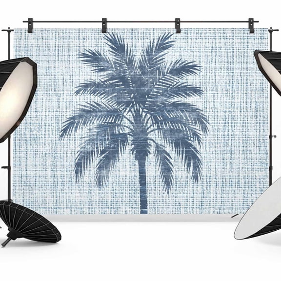 Navy Palm Tree Backdrop for Photography, Country Linen Texture Tropical Plant Vintage Photo Backdrop Portrait Background Party Banner Photo Backgrounds for Studio Booth Props, 10x8ft