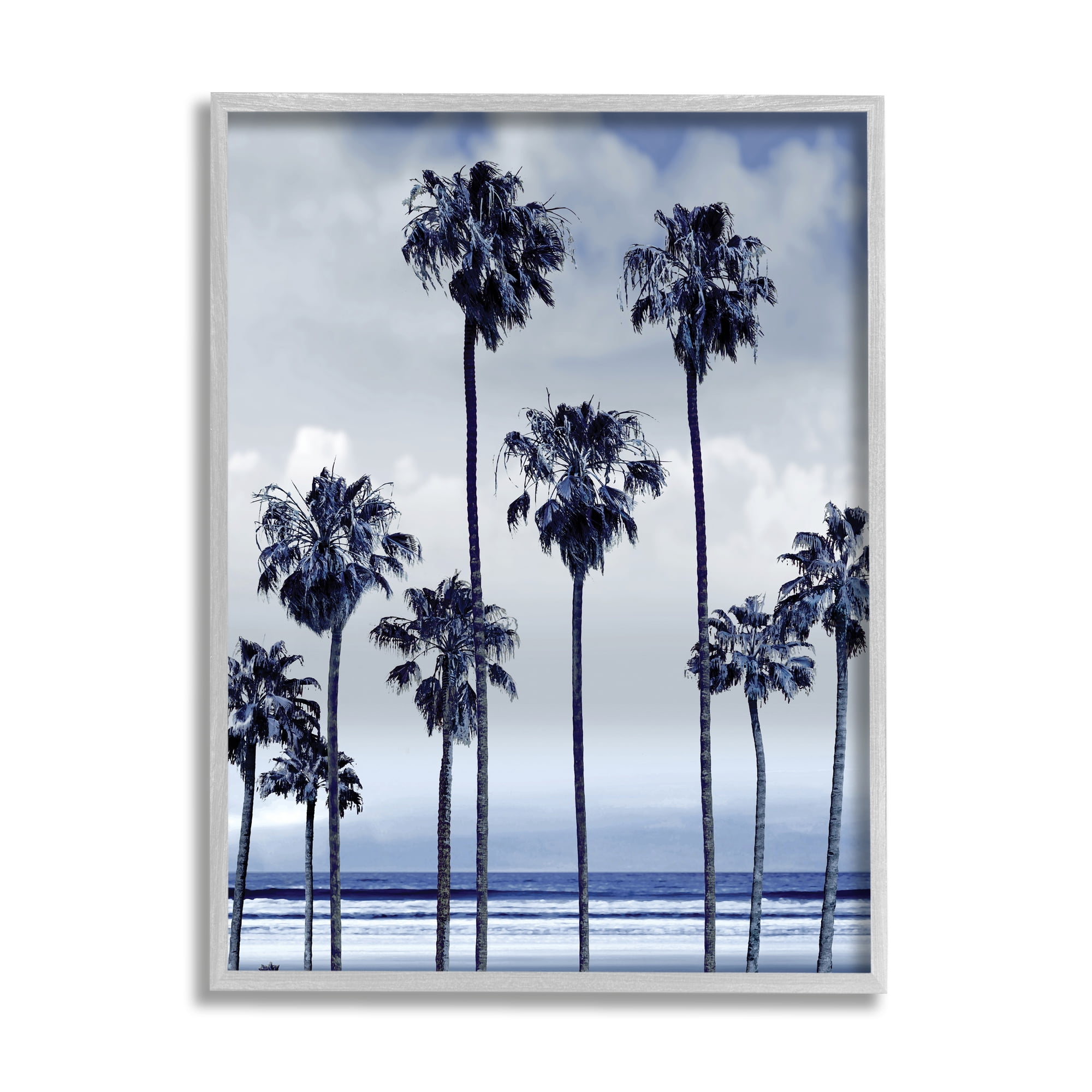 Stupell Industries Navy Blue Palm Trees on Coastline Monochromatic,16 x 20,Designed by Devon Davis