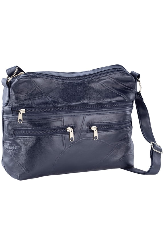 Navy Patch Leather Shoulder Bag, Crafted with Sheep Leather and PVC, Womens Accessories - Measures 13" Wide x 7 7/8" High x 3 3/8" Deep