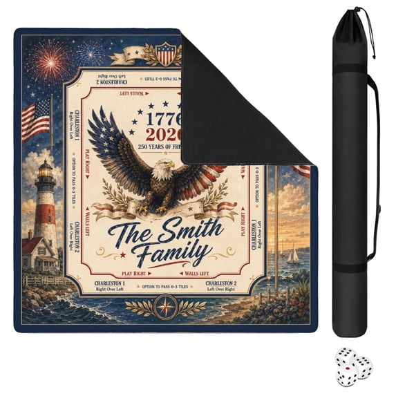 Navy Patriotic Eagle Fireworks Mahjong Mat 31.5x31.5 Inch | Non-Slip And Noise Reduction Mah Jong Table Mat Cover with Carrying Bag For Mahjong Lovers, Poker, Board Games And Dominoes