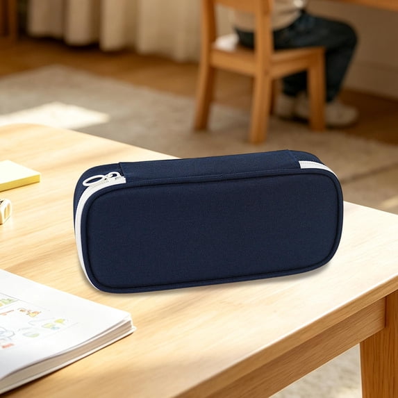 Navy Pencil Case, Durable Waterproof Oxford Fabric Storage Bag, Wear Resistant Daily Stationery Pouch, Large Capacity Organizer Pouch for Office Desk, Outdoor Travel and Little Ones Daily Carry