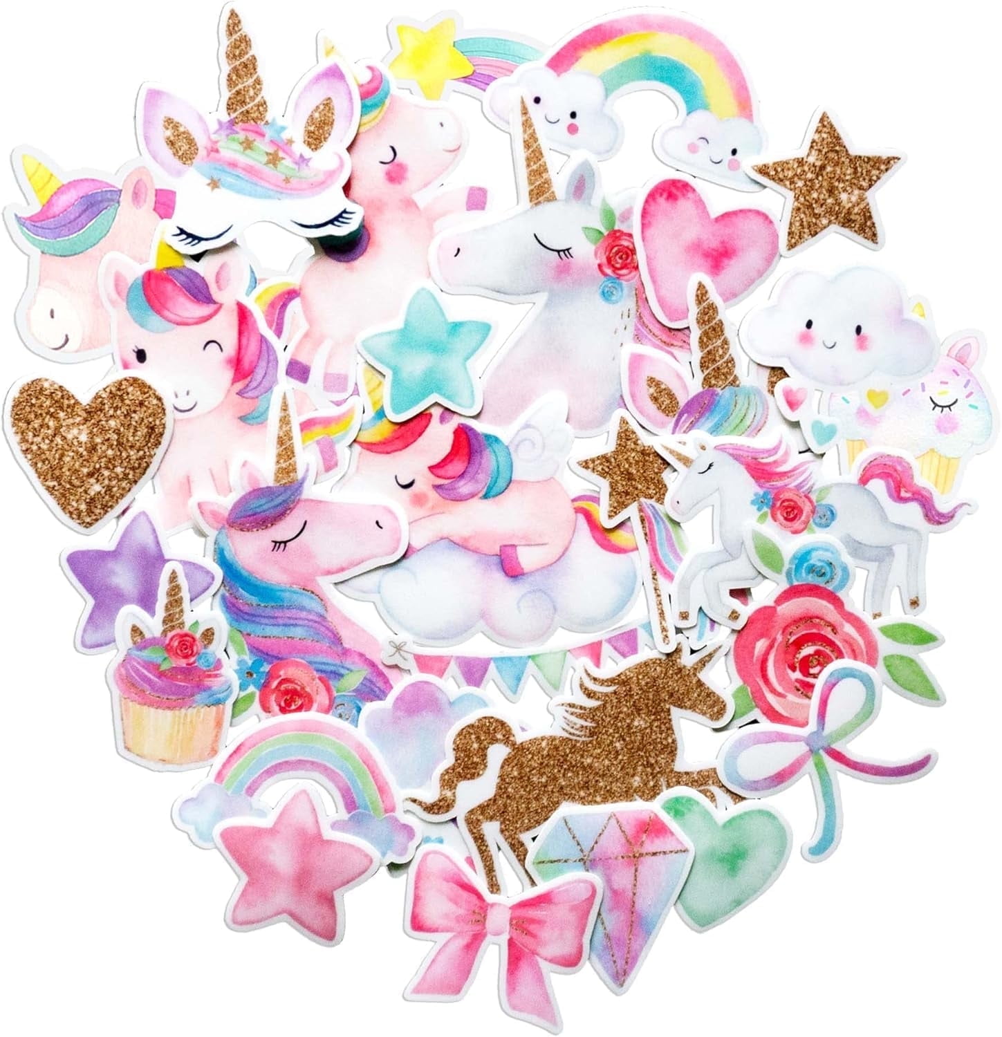 Navy Peony Magical Rainbow Unicorn Stickers (34pcs) - Waterproof Party Favors and Scrapbooking