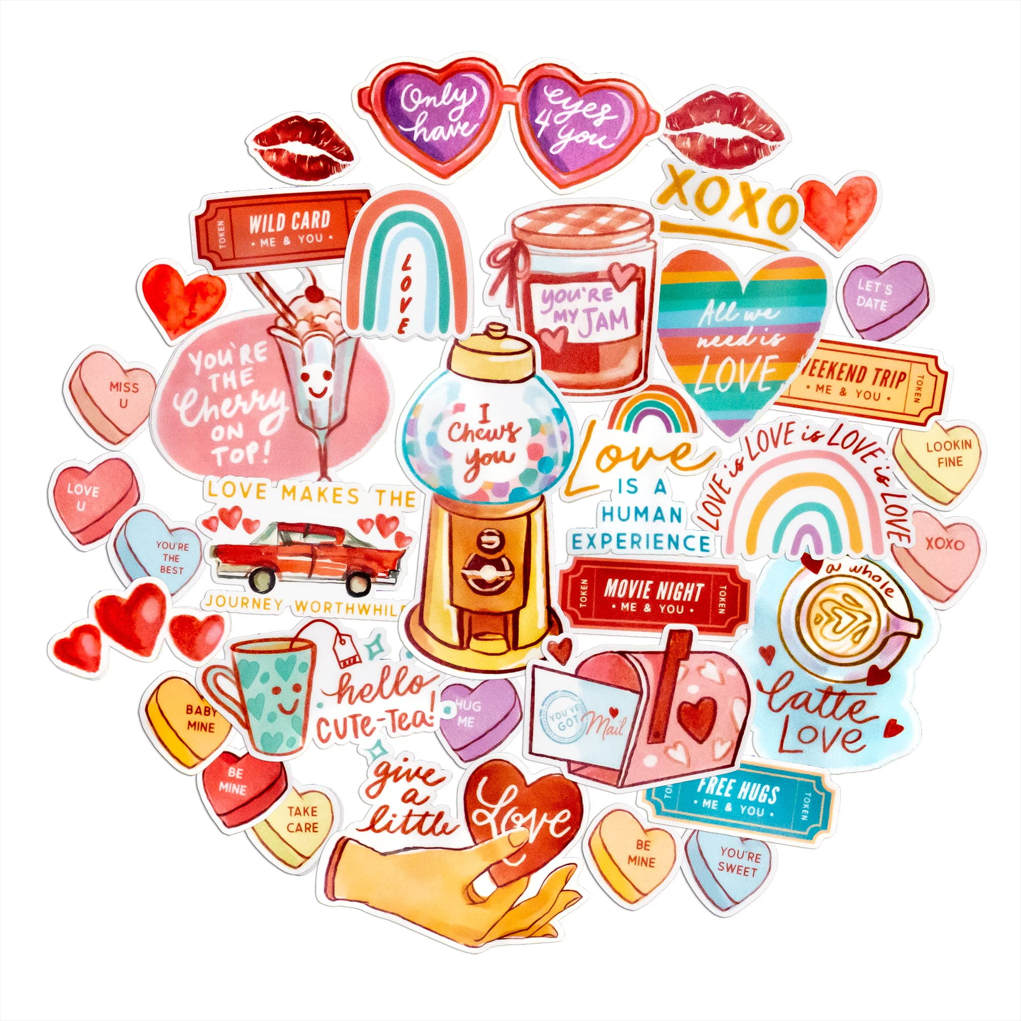 50pcs Valentines Stickers, Romantic Heart Stickers For Water Bottles Gift  Envelope Scrapbook Phone Laptop, Love Stickers For Teen Couples Adults