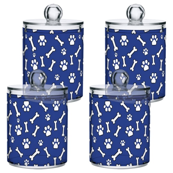 Navy Pet Paw Bone Plastic Storage Jar 4 Pack Clear Translucent Canisters Dustproof Lid