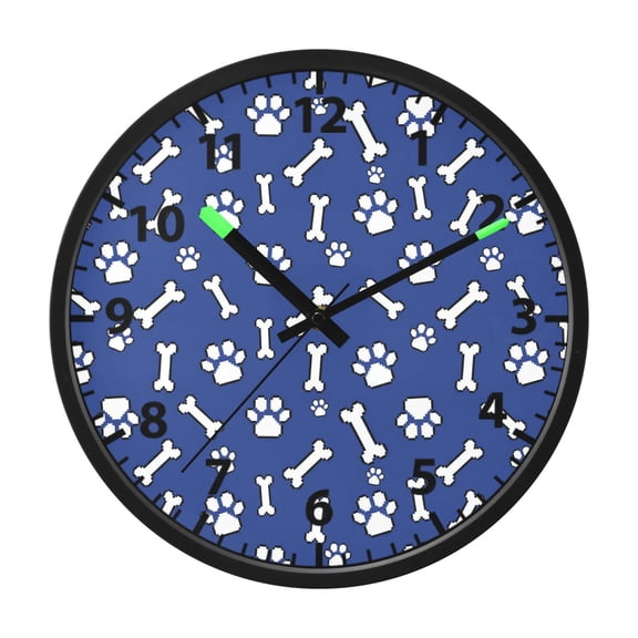Navy Pet Paw Bone Wall Clock 12 Inch Voice Activated Night Light Silent Non Ticking