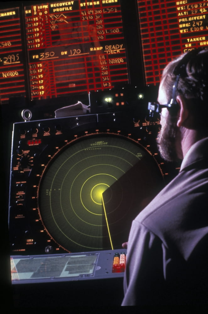 Navy Petty Officer students practice at the air control radar and status board screen Canvas Art - Michael WoodStocktrek Images (23 x 35)