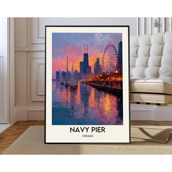 Navy Pier Chicago Illinois Cityscape Wall Art Travel Photo Print, Unframed Paper Poster 8x10in