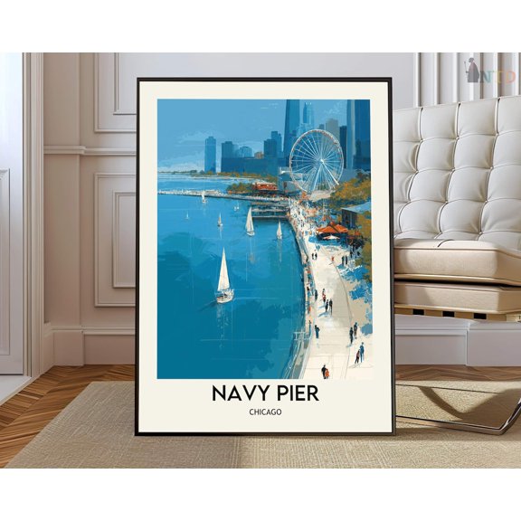 Navy Pier Chicago Travel Landmark Wall Art Photo Print, Unframed Paper Poster 8x10in