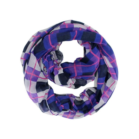 Navy Pink White Plaid Print Infinity Scarf