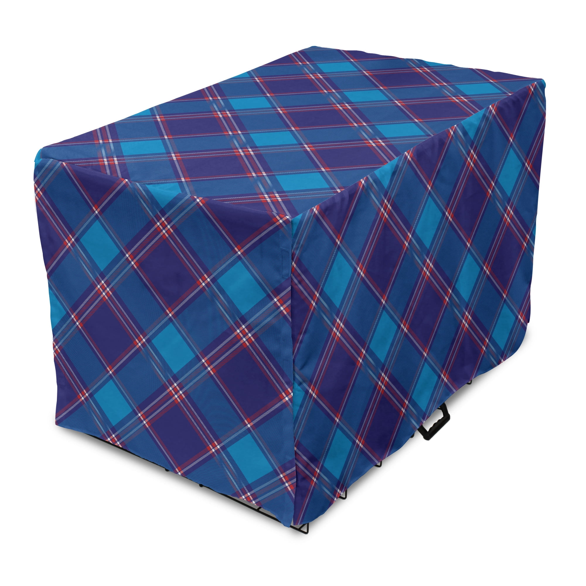 Navy Plaid Dog Crate Cover, Traditional Squares Lines Overlapping ... - Crate Liners For Small Breed Dogs