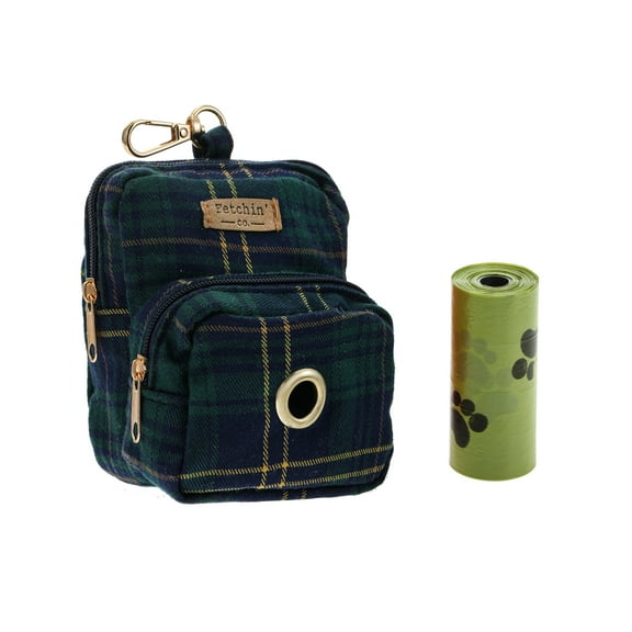 Navy Plaid Mini Backpack Pet Waste Bag Treat Holder