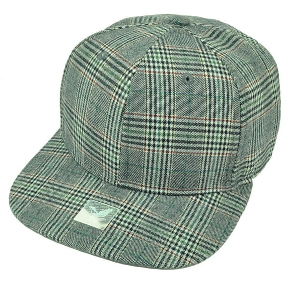 Navy Plaid Pattern Print Snapback Flat Bill Blank Hat Cap Plain Adjustable