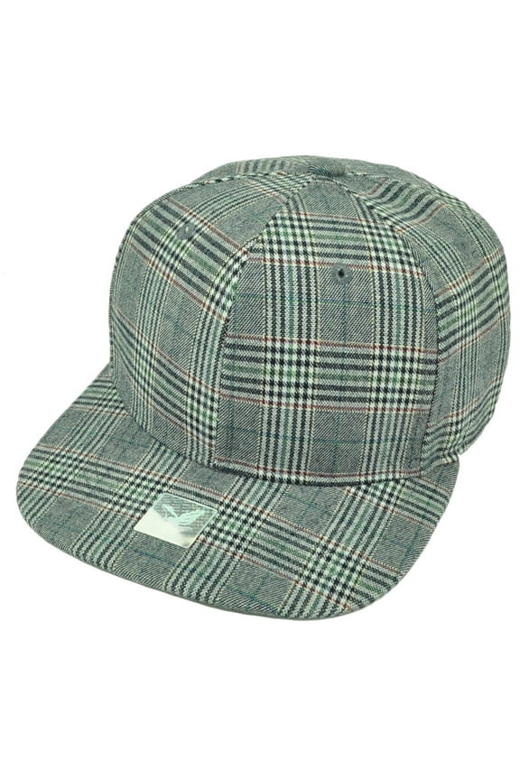 Navy Plaid Pattern Print Snapback Flat Bill Blank Hat Cap Plain Adjustable