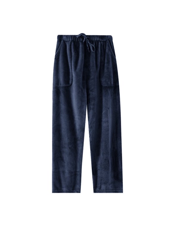 Navy Pleated Thermal Lounge Pjs for Man Winter Fall Fleece Lined Wool Flannel Loose Fit Pants Pajamas Pjs Man 2026 XL