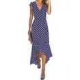 thumbnail image 1 of Navy Polka Dot V-Neck Wrap High-Low Maxi Dress For Women, 1 of 6