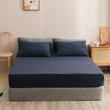 Navy Polyester Fitted Bed Sheet, Queen Size - Deep Pocket Soft Wrinkle and Fade Resistant