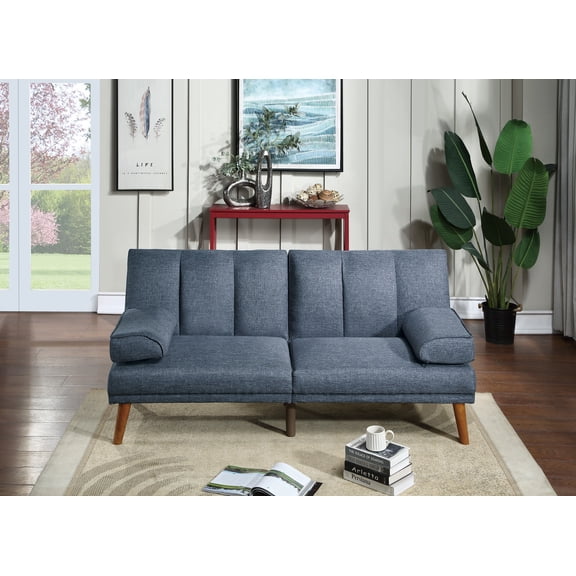 Navy Polyfiber 1pc Adjustable Sofa Living Room Furniture Solid wood Legs Plush Couch