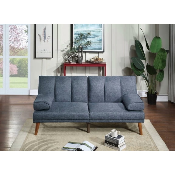 Navy Polyfiber 71"x33"/71"x43" Adjustable Sofa for Living Room with Solid Wood Legs