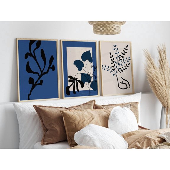 Navy Posters Blue Wall Posters, Abstract Botanical Wall Art Navy Flower Line Art Decor Printed Poster, Poster Only