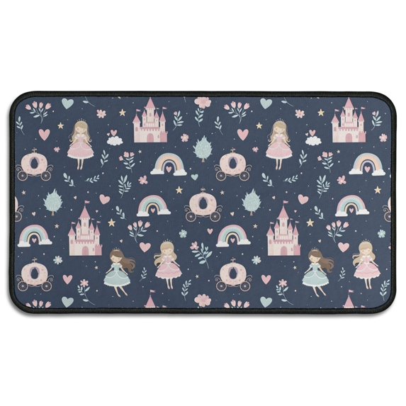 Navy Princess Castle Pattern Door Rugs,Washable Non Slip Door Mats Indoor,Decorative Door Mats,Entry Mat Indoor for Entrance,Bedroom,Kitchen,Bathroom,30"x17"