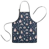 Navy Princess Castle Pattern Kids Aprons for Girls and Boys,Adjustable Neck Strap Toddler Aprons for Kids Cooking Baking