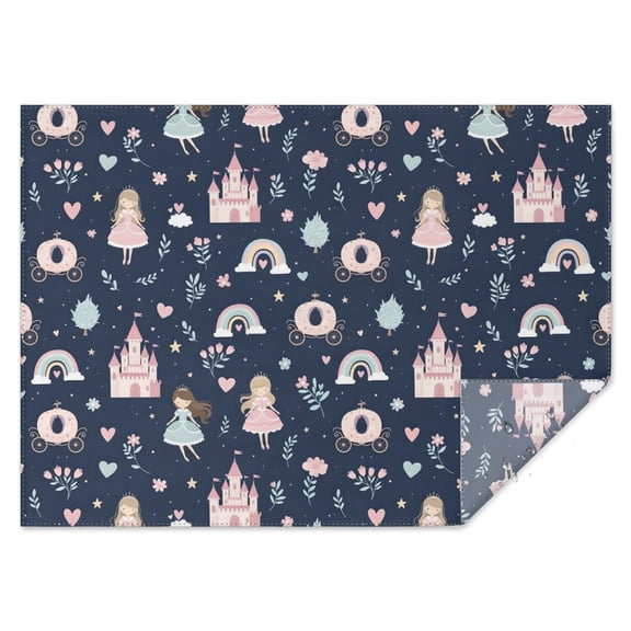 Navy Princess Castle Pattern Rectangle Tablecloth 60"x84",Waterproof Polyester Rectangle Table Cloth, Wipeable Spillproof Polyester Tablecloth for Dining, Camping, Indoor and Outdoor