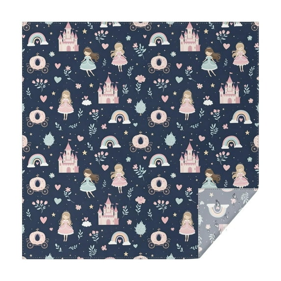 Navy Princess Castle Pattern Square Tablecloth,Waterproof Square Table Cover,Wipeable Spillproof Washable Table Cover for Home Kitchen Party Decor 60"x60"(152x152cm)