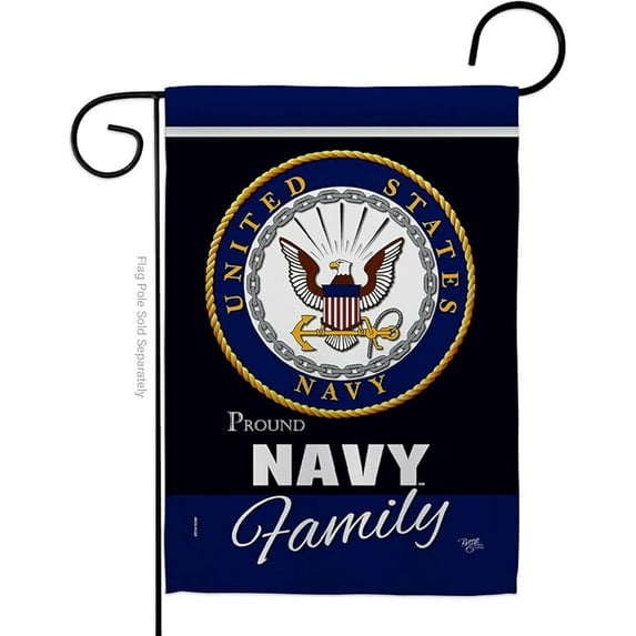Navy Proudly Family Burlap Garden Flag - Armed Forces USN Seabee United State American Military Veteran Retire Official - House Banner Small Yard Gift Double-Sided Made In USA 12 X 18.5