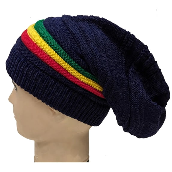 Navy Rasta Reggae Style Winter Ski Crochet Beret Baggy Oversize Slouchy Beanie Hat