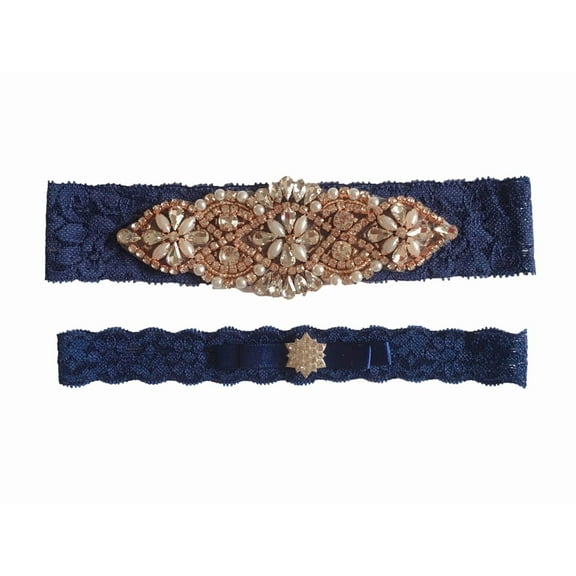 Navy Rhinestone Garters for Bride Wedding Garter Set 2Pcs Lace Bridal Garter Party Leg Thigh Garters for Women