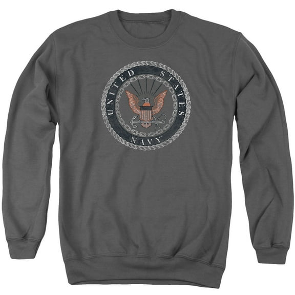 Trevco Sportswear NA106-AS-1 Navy Rough Emblem Adult Crewneck Sweatshirt, Charcoal - Small