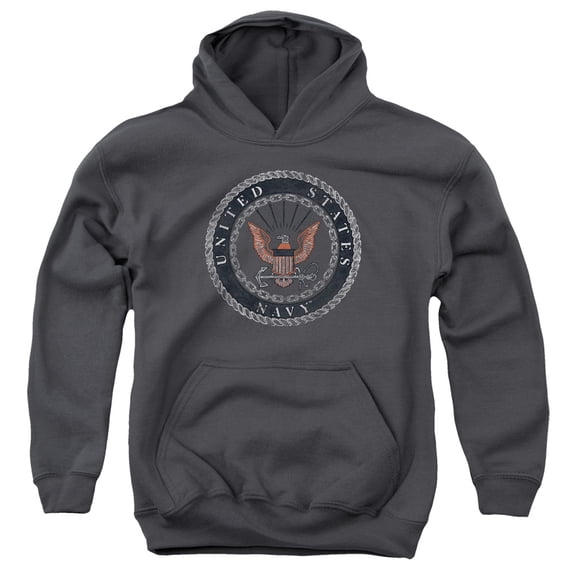 Navy Rough Emblem Youth Pullover Hoodie Sweatshirt Charcoal