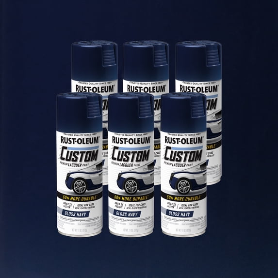 6 Pack, Navy, Rust-Oleum Automotive Custom Lacquer Gloss Spray Paint-363513, 11 oz