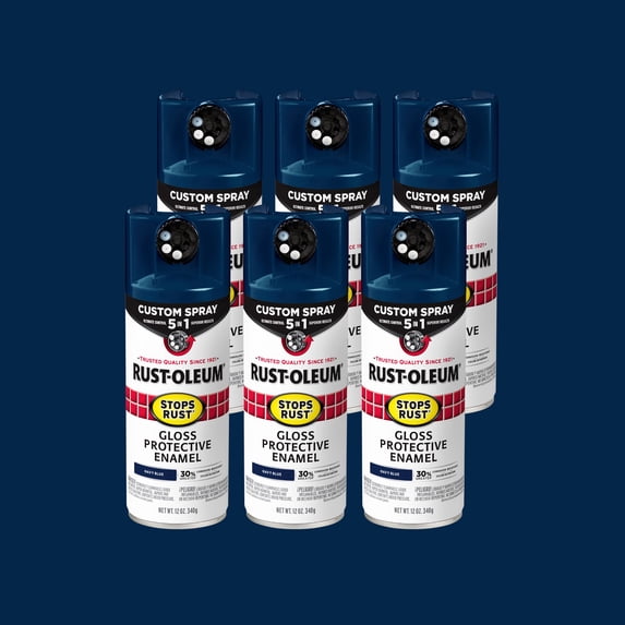 6 Pack, Navy, Rust-Oleum Stops Rust Custom Spray 5 in 1 Gloss Spray Paint-376904, 12 oz