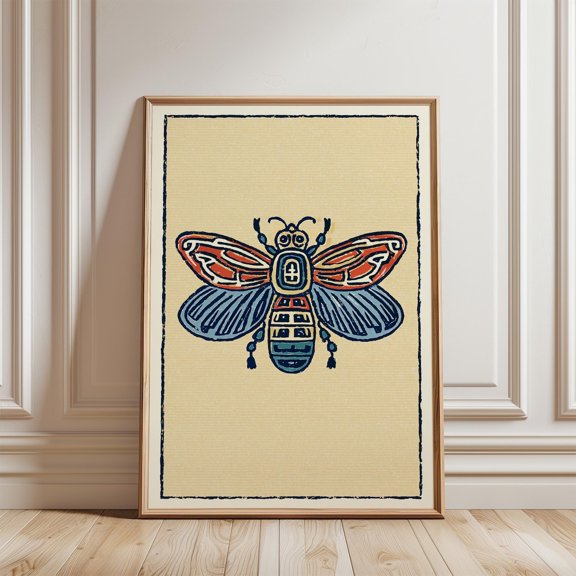 Navy Rust Patterned Bee Poster Unframed Paper Print