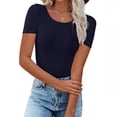thumbnail image 1 of Navy S WIZUTIZ T Shirts for Women up to 65% Off Retro Breathable Pure Colour Fashion Tshirt Crew Neck Cozy Style Ladies T-shirt Linen Short Sleeve Shirts Sports Fluffy Blouse Plus Size Solid Tee Tops, 1 of 5