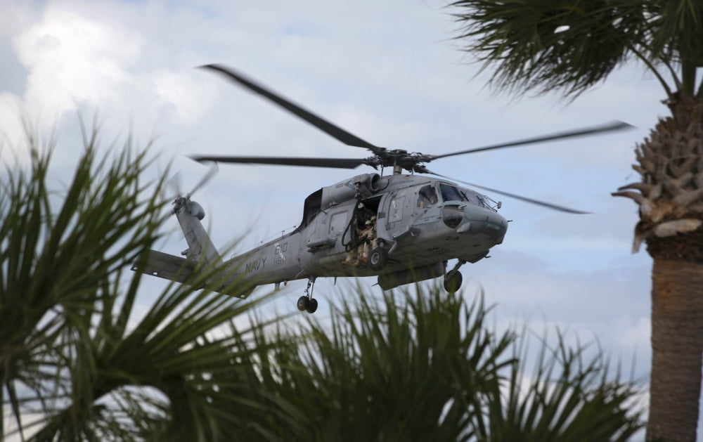Navy SEALs look out the helicopter door ready to drop a fast-rope line Canvas Art - Michael WoodStocktrek Images (35 x 22)