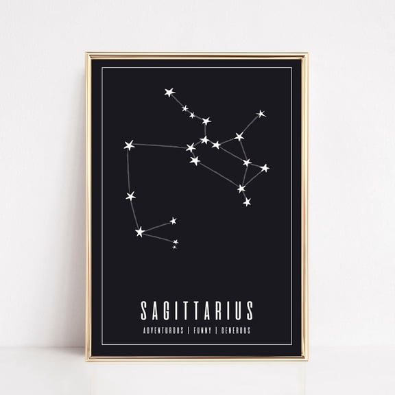Navy Sagittarius Zodiac Print: Minimalist Star Constellation Art, Home Decor, Vintage Gift, Home Decor, Poster Only