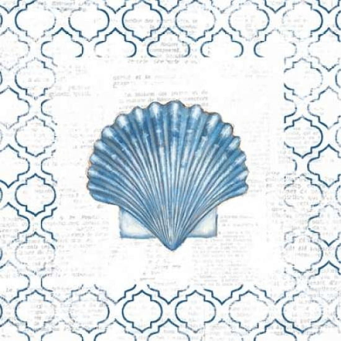 Navy Scallop Shell on Newsprint Canvas Art - Emily Adams (24 x 24)