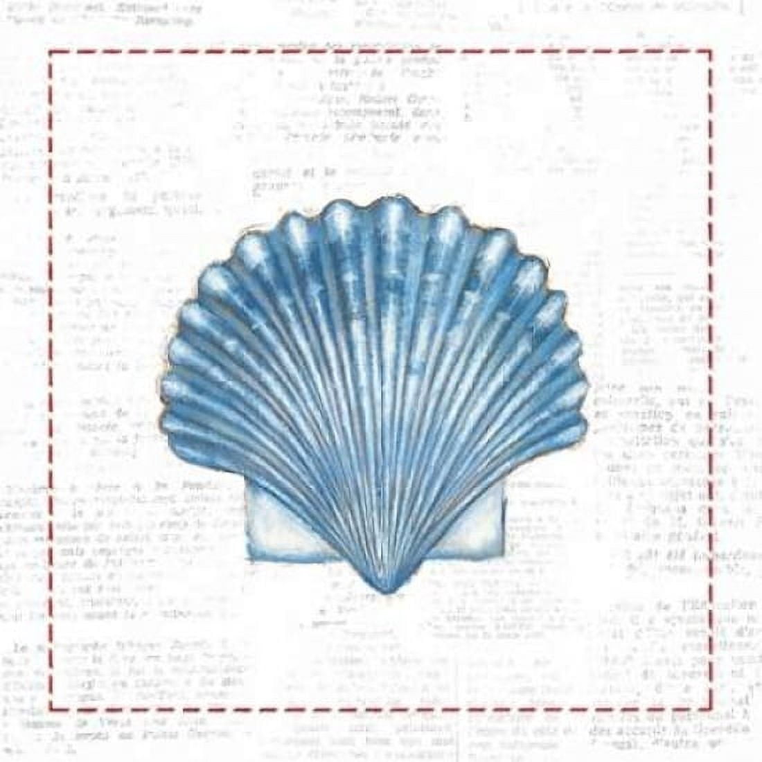 Navy Scallop Shell on Newsprint with Red Canvas Art - Emily Adams (24 x 24)