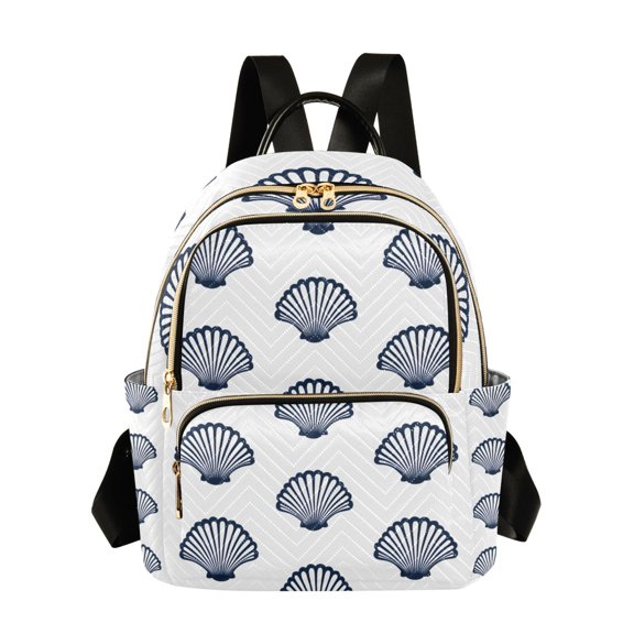 Navy Scallop Shells Pattern Fashion Backpack Quilted Lightweight Women Travel Daypack 8.5L