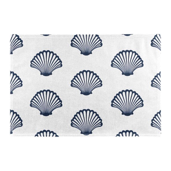 Navy Scallop Shells Pattern Placemat 18x12in Reversible Rustic Linen Texture Dining Table Mat