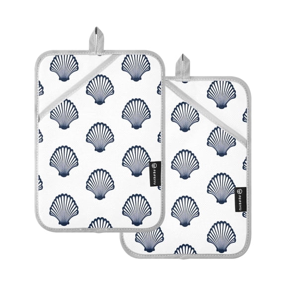 Navy Scallop Shells Pattern Pot Holder Set 2 Piece Non-Slip Oven Hot Pads Heat Resistant Durable 7x9.8in