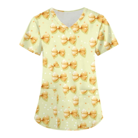 Navy Scrubs for Women, Durable Healthcare Uniform Tops 2025 Nursing Graduation Breathable Four Season Medical Uniforms Women V-Neck Scrub Comfortable Workwear with Pockets Yellow 3Xl