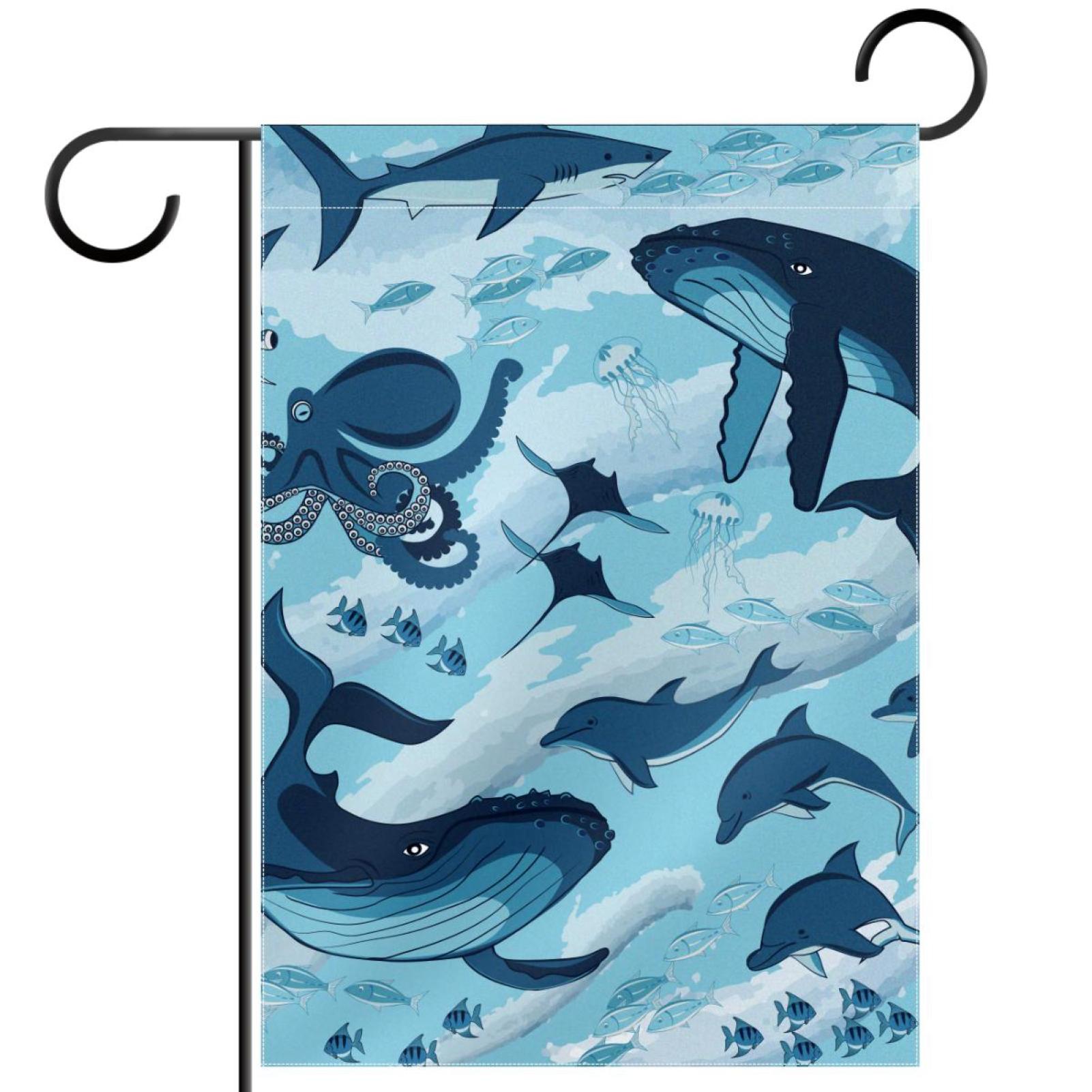 Navy Sea Wave Dolphin Shark Octopus Pattern Garden Banners Outdoor
